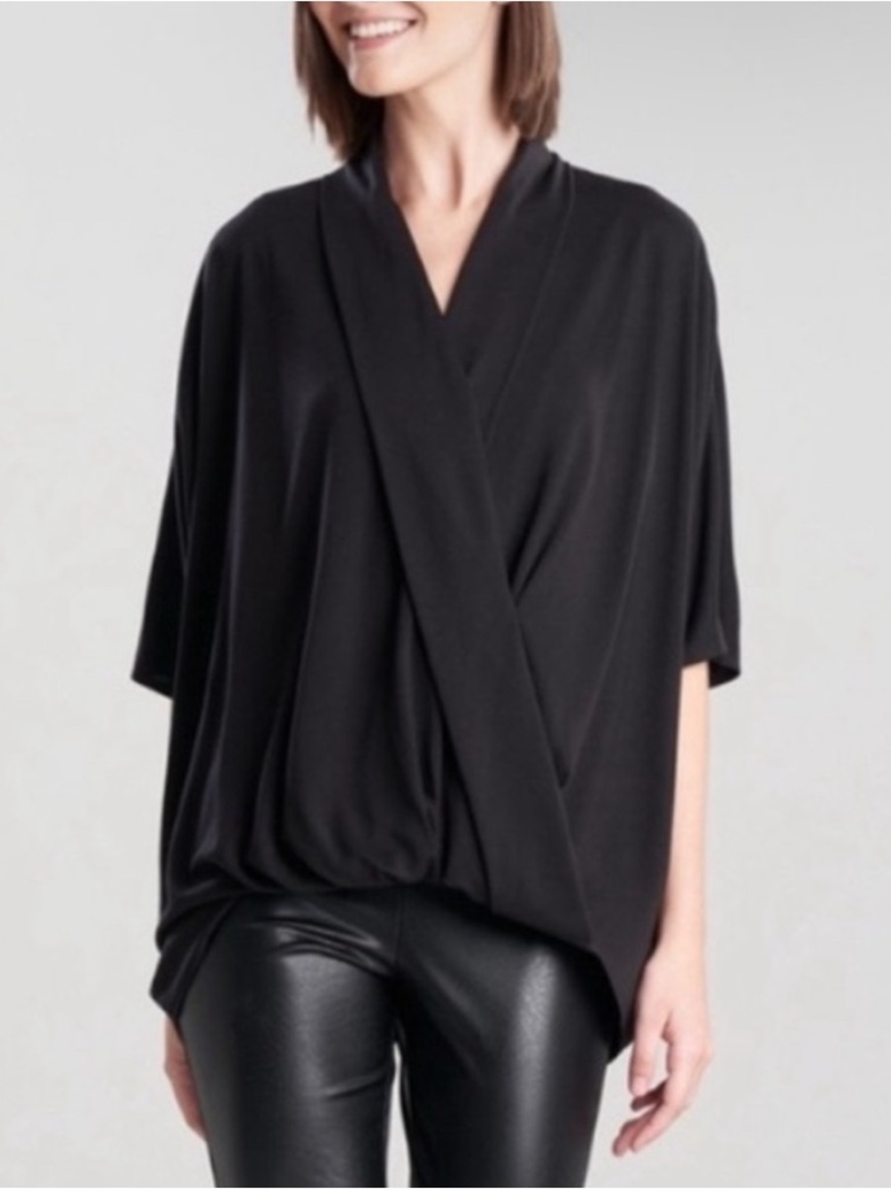 NWT Natori Tencel Jersey Kimono Drape Top Black Oversized X Large Minimalist